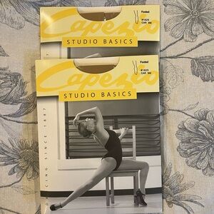 2 unopened packs of Capezio Adult studio basics footed tights, caramel size s/m